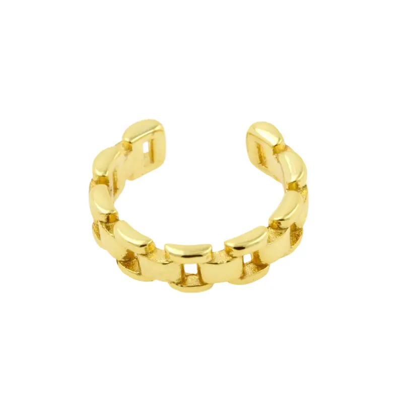 925 Zilver Oor Cuff - Square Chain - Goud