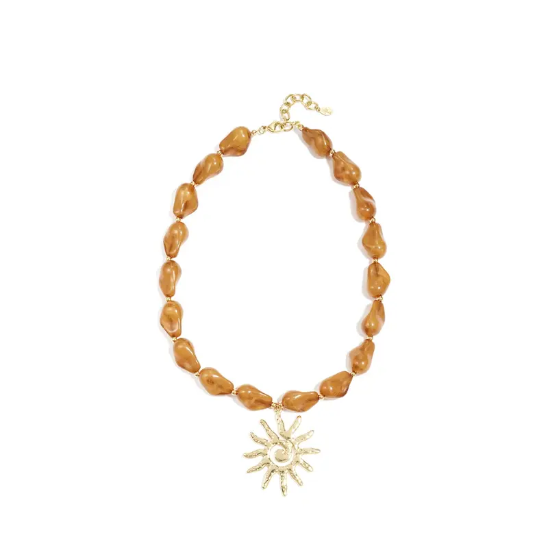 Amber bruine chunky kralenketting statement zon