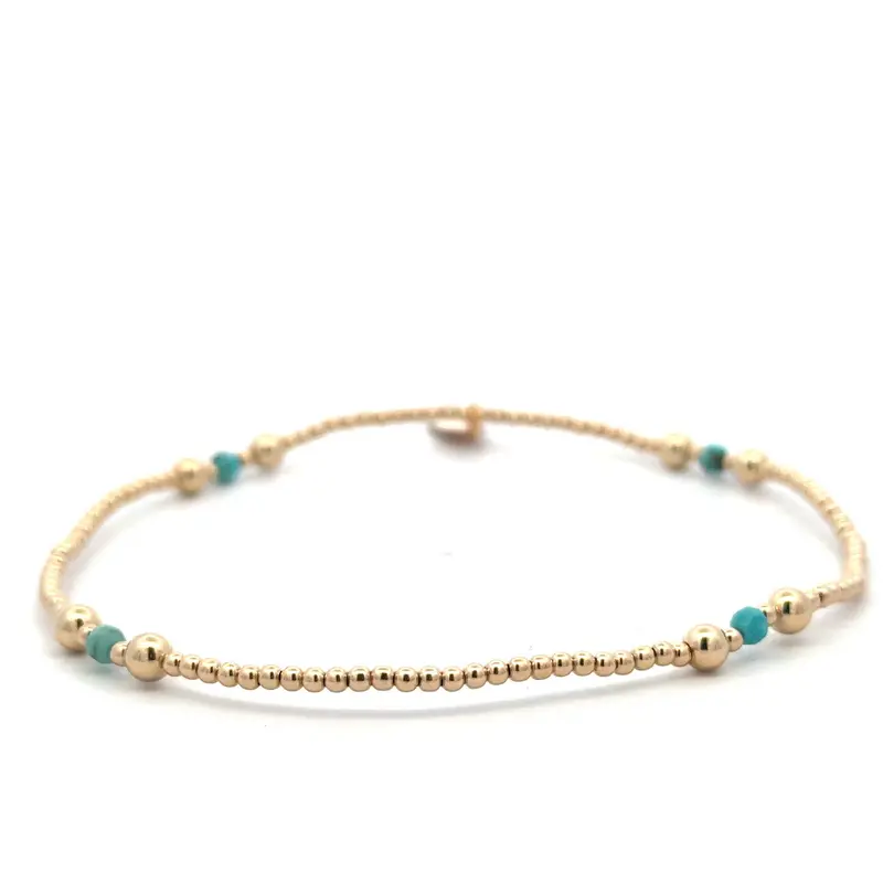 Anklet four split turquoise gold coloured