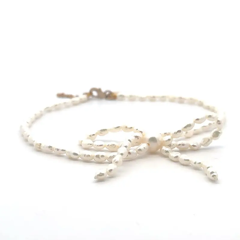 Anklet ribbon plain pearl goldplated