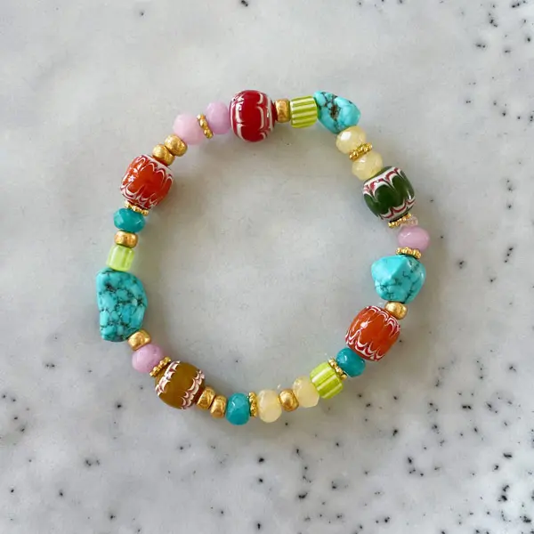Armband Chevron beads Turkoois Rood