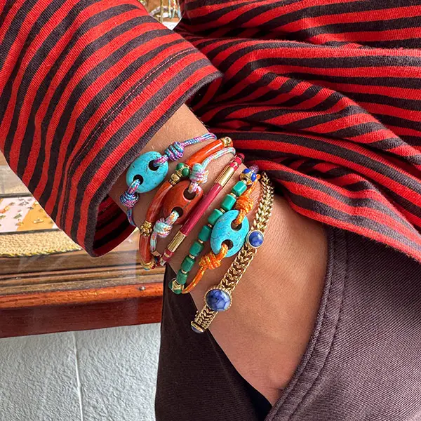 Armband Koord blauw Turquoise stone