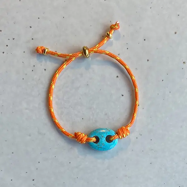 Armband Koord Orange Turquoise stone