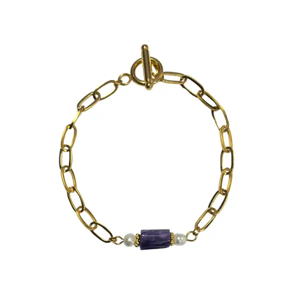 Armband schakel Paars parel