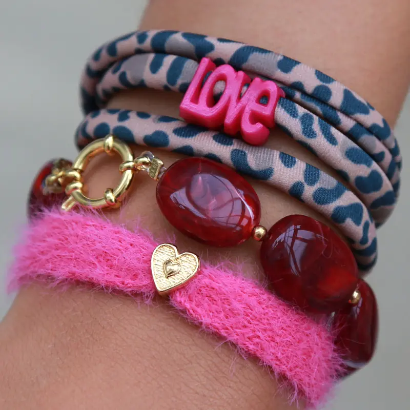 Armbanden set leopard roze