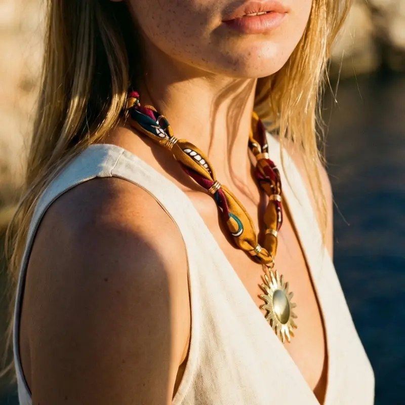 Bandana ketting met statement bloem