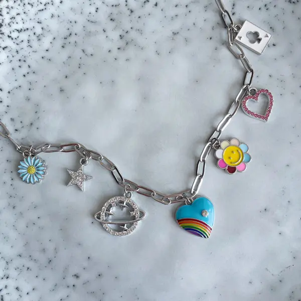 Bedelketting Rainbow heart zilver