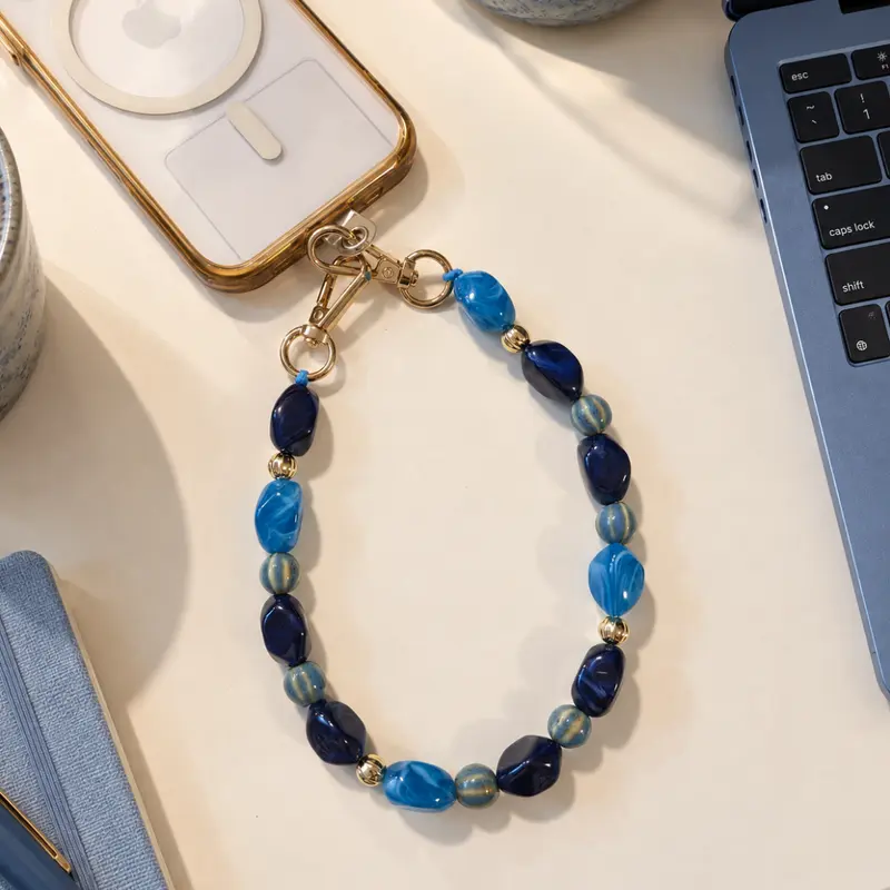 Blauw turquoise kralen telefoonkoord