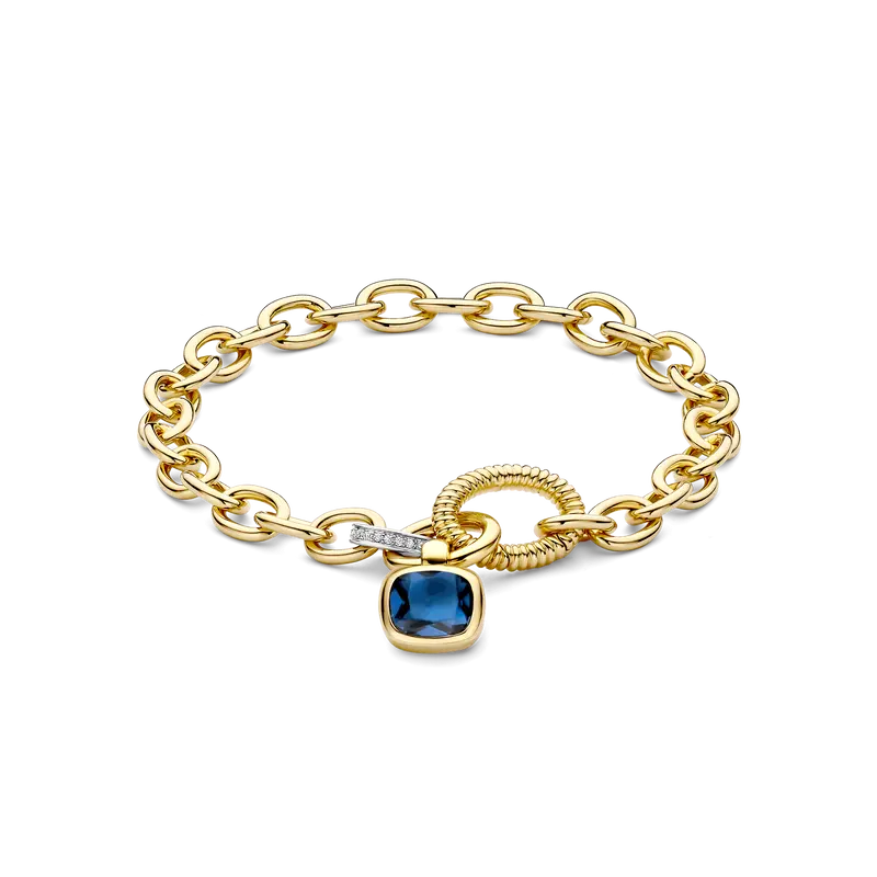 Blauwe Cushion Schakel Armband