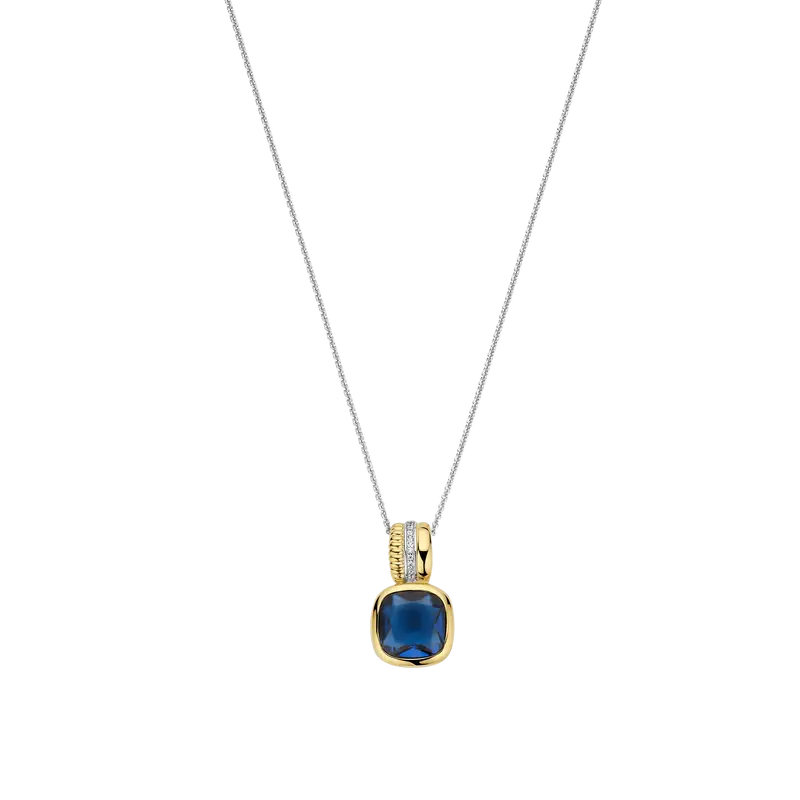 Blauwe Cushion Structure Ketting met hanger