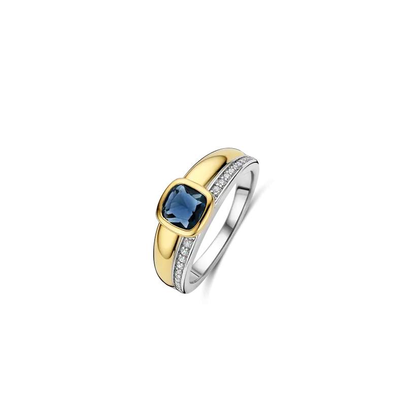 Blauwe Cushion Zirkonia Ring