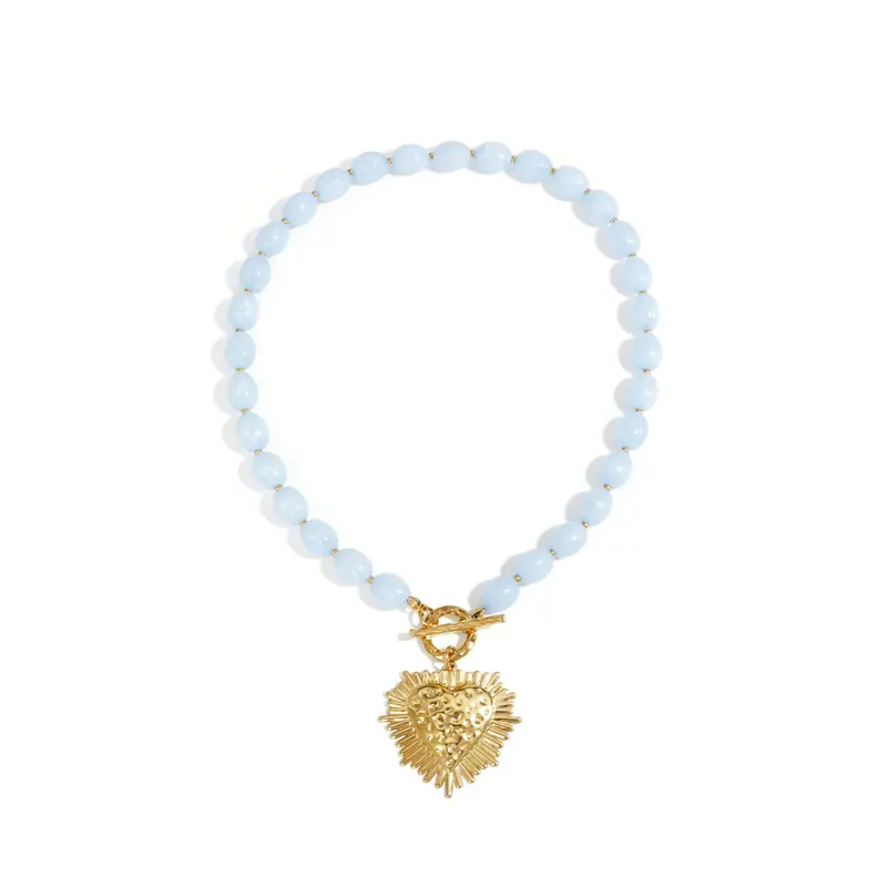 Blauwe kralenketting frontsluiting statement hart