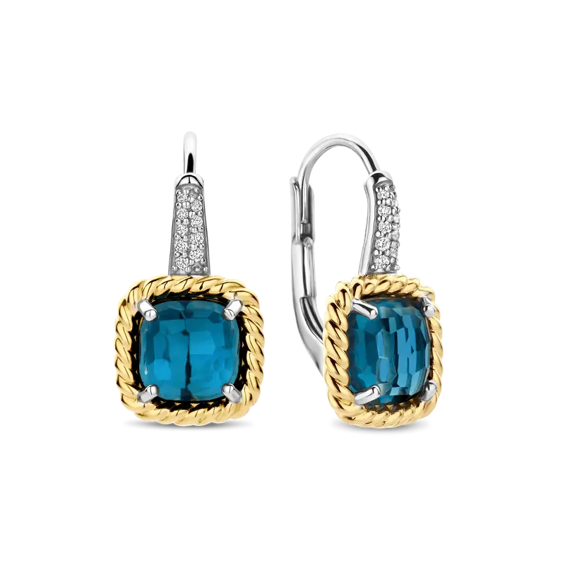 Blauwe Zirkonia Cushion Hoops