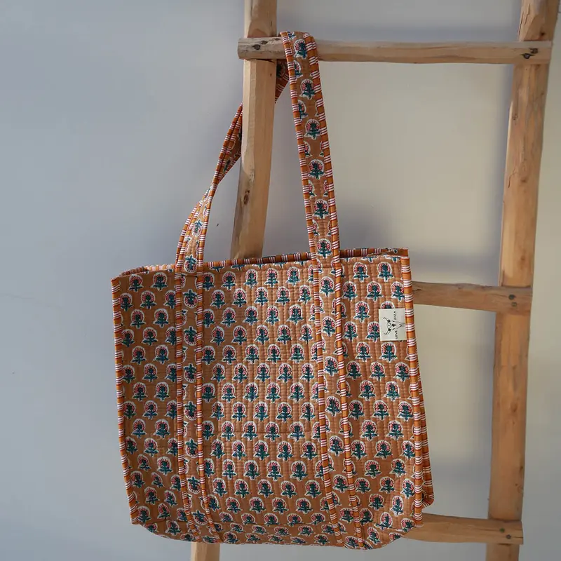 Blockprint schoudertas Indian bruin