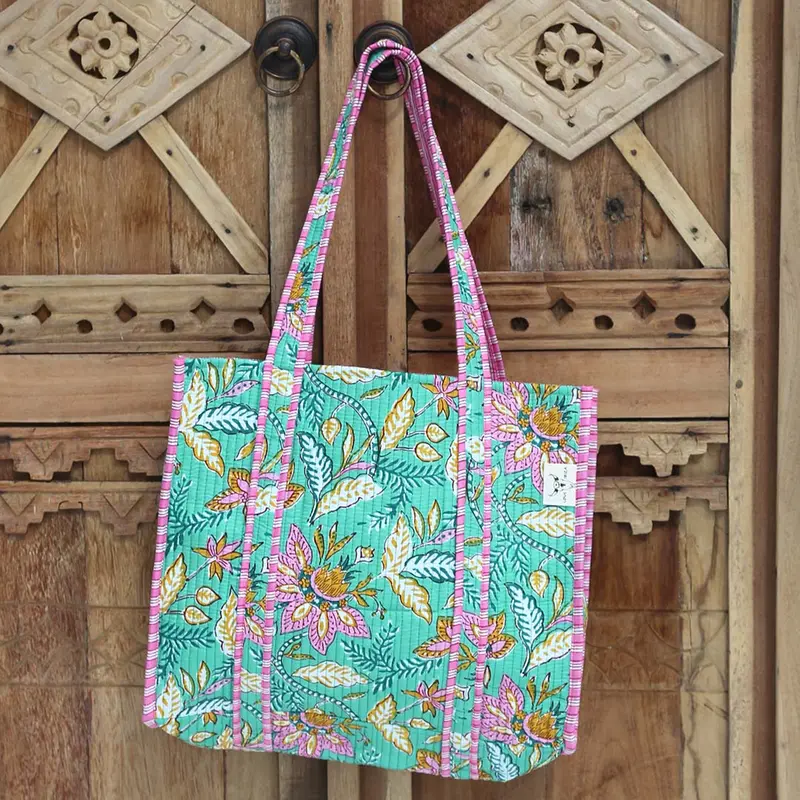 Blockprint schoudertas mint