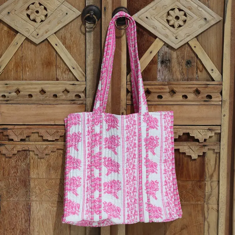 Blockprint schoudertas roze/wit