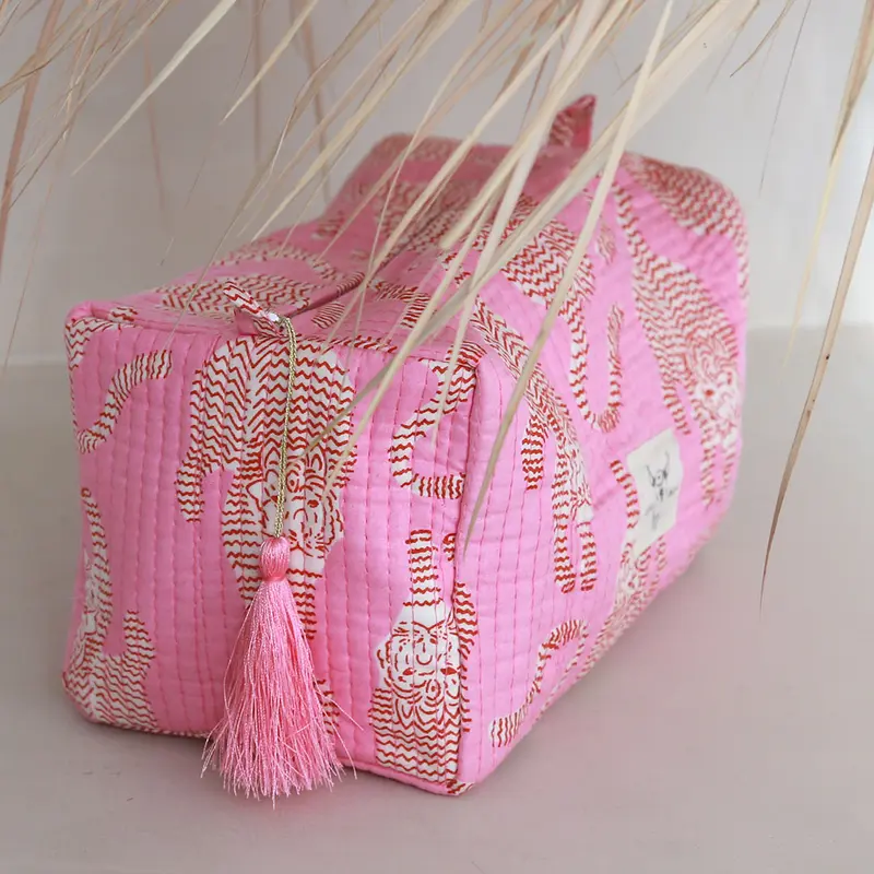 Blockprint toilettas luipaard roze
