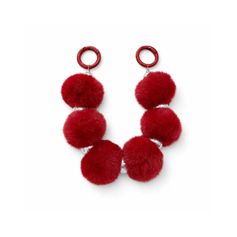 Bordeauxrode pompom tashanger met parels