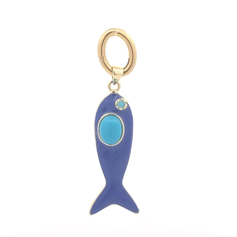 Charm - Big dark blue fish goldplated