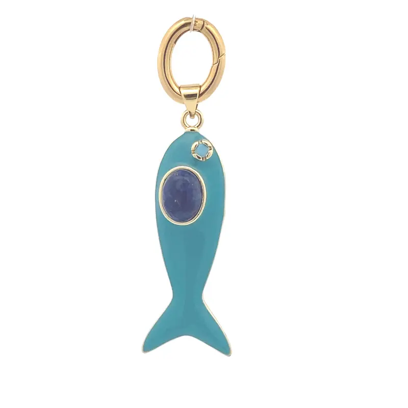 Charm - Big light blue fish goldplated