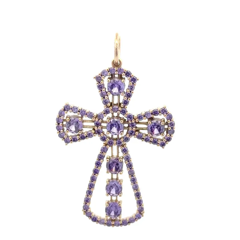 Charm cross big purple gold plated