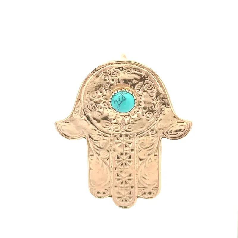 Charm hamsa hand big turquoise gold plated