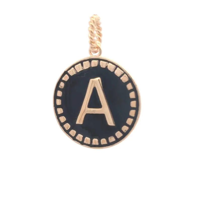 Charm Letter round black goldplated