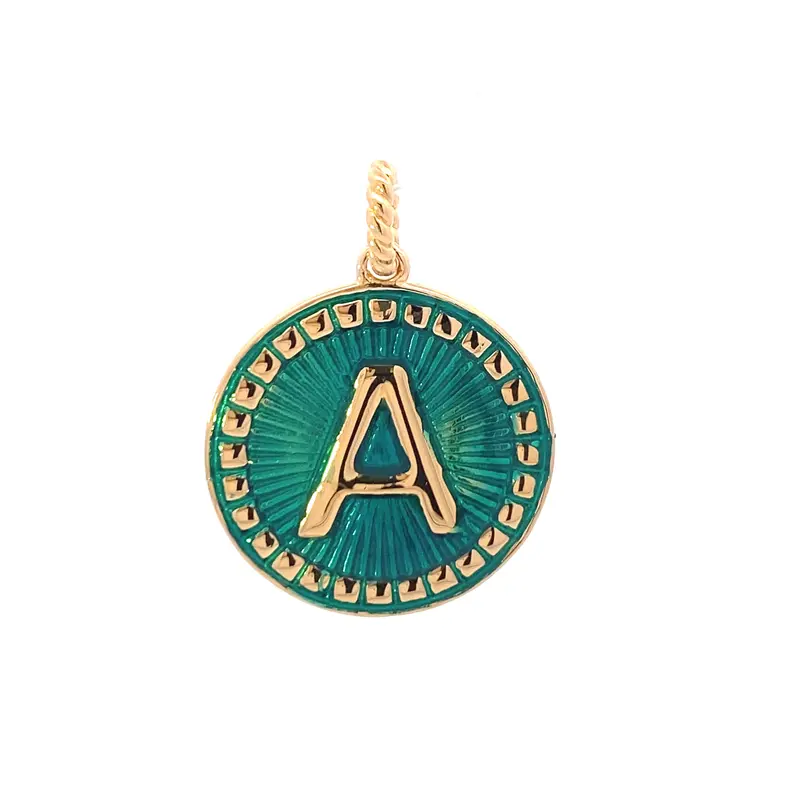 Charm Letter round petrol blue goldplated