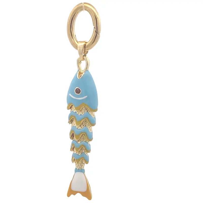 Charm - Light blue fish goldplated