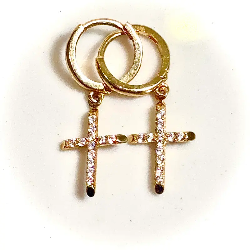 Cross Earring - 14 carat gold EARV2