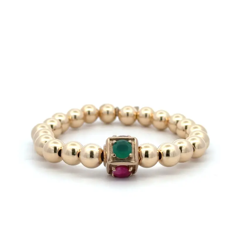 Cube stone multi 8mm gold coloured
