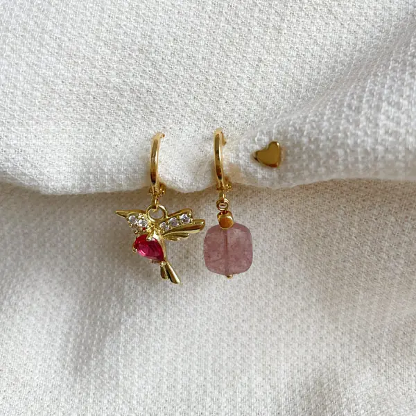 Earparty set van 3 Bird Ruby quartz