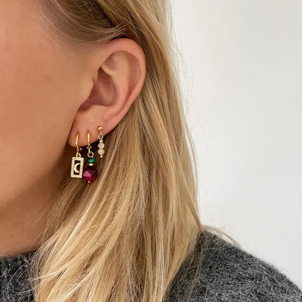 Earparty set van 3 Moon Pink stone