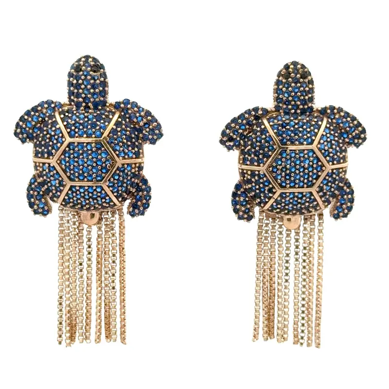Earrings turtle blue goldplated