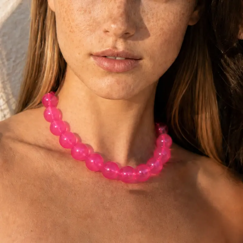 Fuchsia grote kralenketting neon