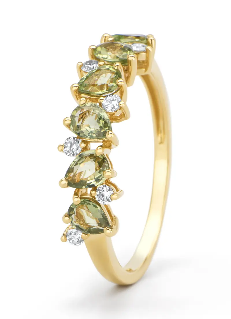 Geelgouden ring, 1.19 ct groene saffier, Eden