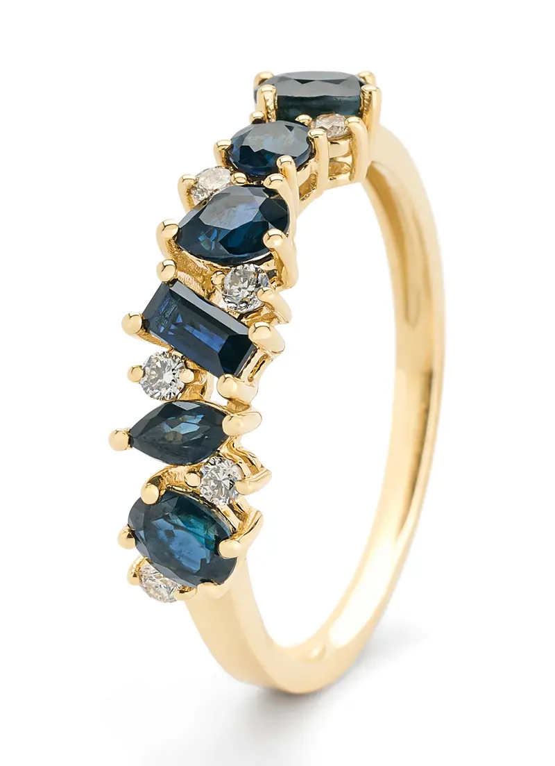 Geelgouden ring, 1.23 ct blauwe saffier, Eden