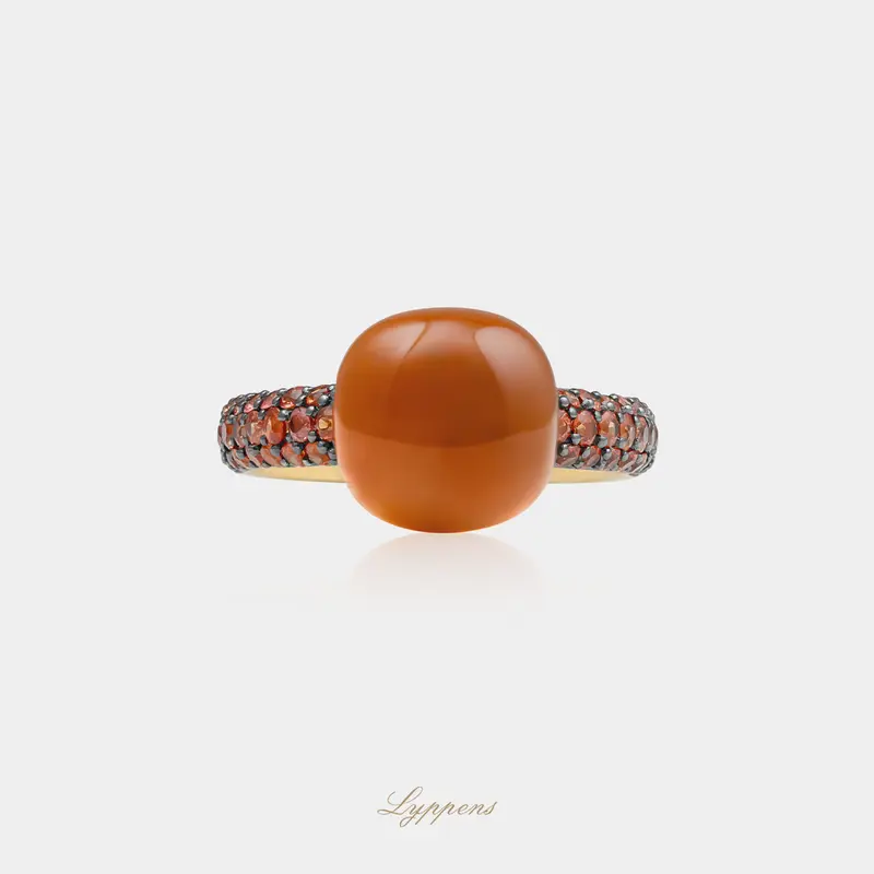 Geelgouden ring met rode saffier en citrien