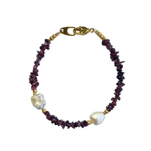 Granaat armband witte parels