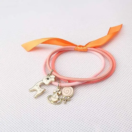 Haar elastieken met bedels - Roze/oranje