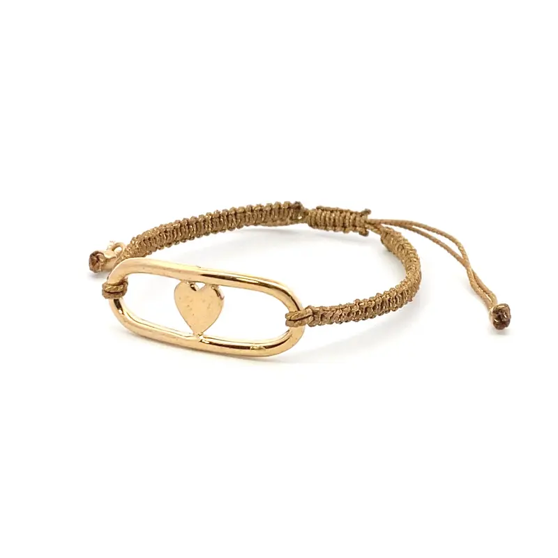 Heart oval cord brown goldplated