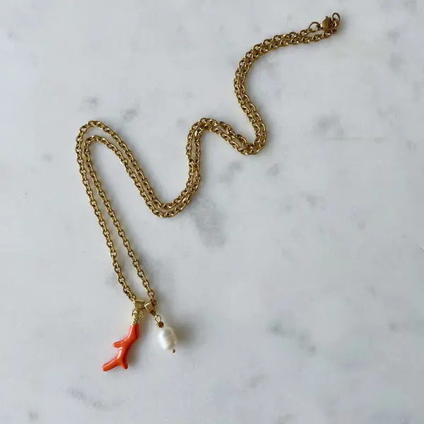 Ketting Goud Koraal & Parel