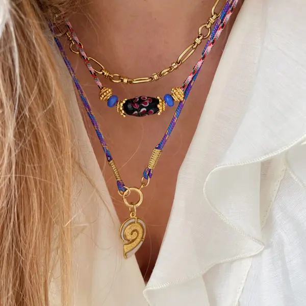 Ketting Koord Blauw paars Schelp goud
