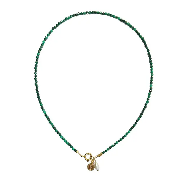 Ketting malachiet Parel munt goud