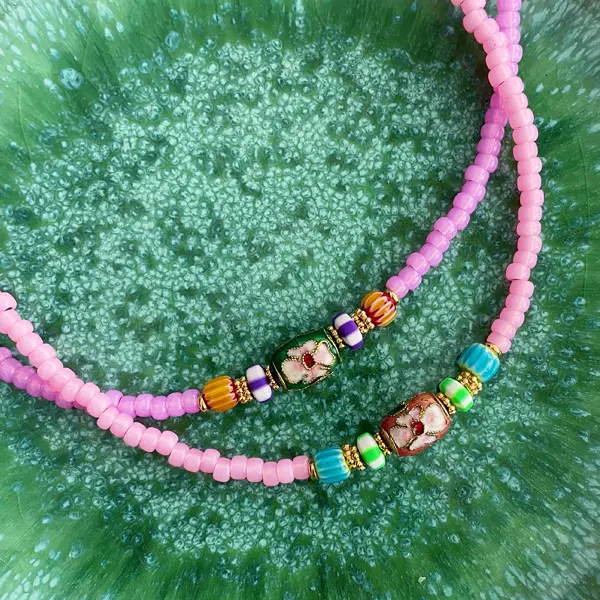 Ketting Pink Flower goud
