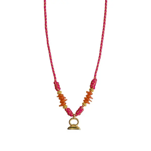 Koord ketting Pink Ring