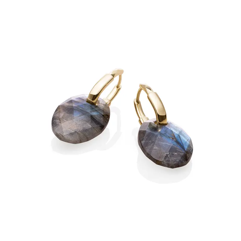 Labradorite Medium Oval Square Edge Huggies Oorbellen Set