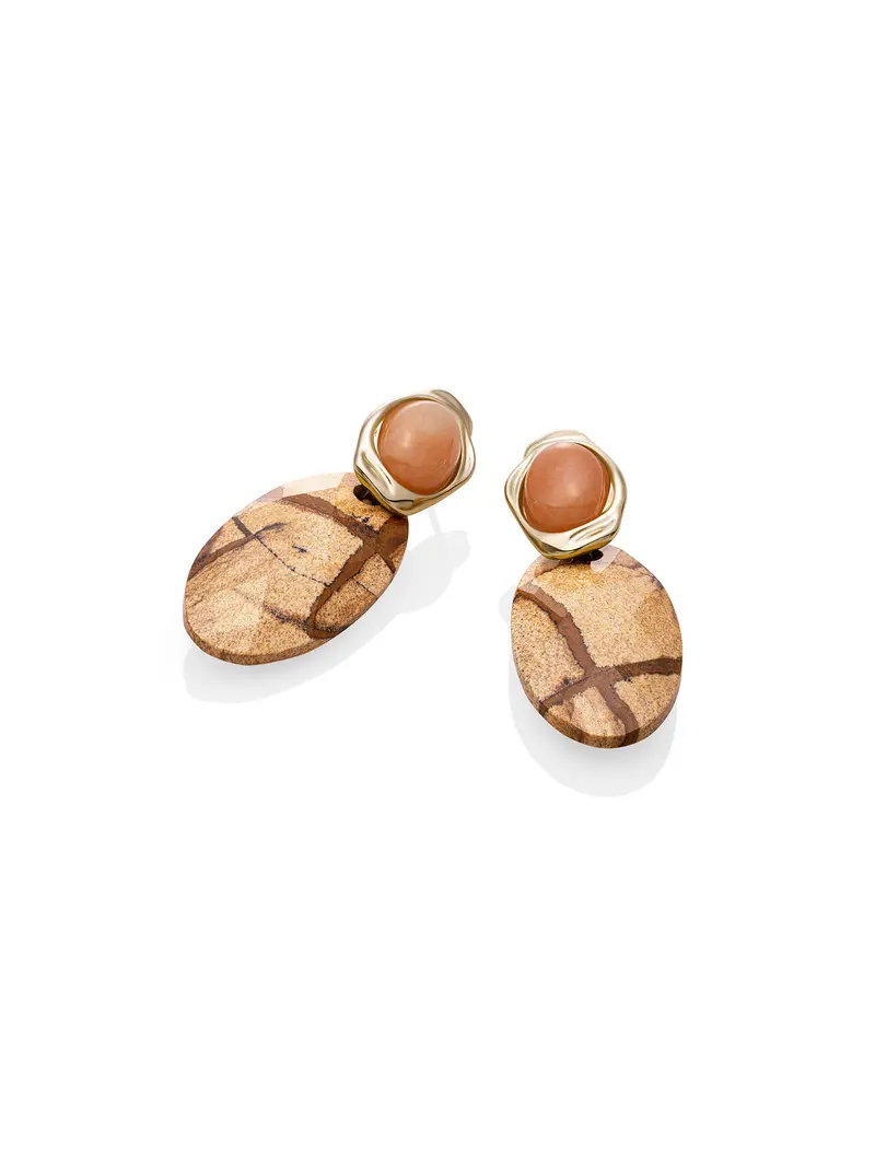 Landscape Jasper Large Leaf Flow Oorbellen Set