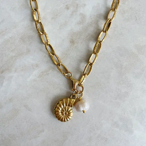 Lange ketting goud Schelp Parel