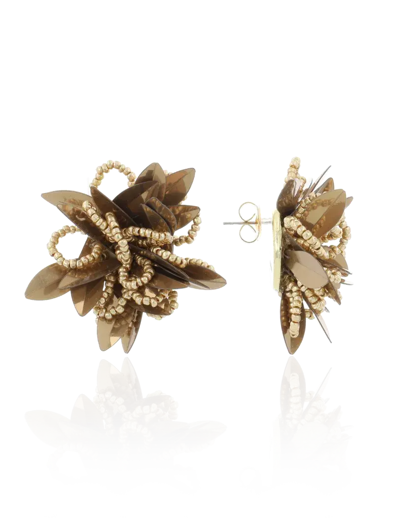 Lott Bruine Oorbellen Sequin Leafs Beaded Stud M - Copper